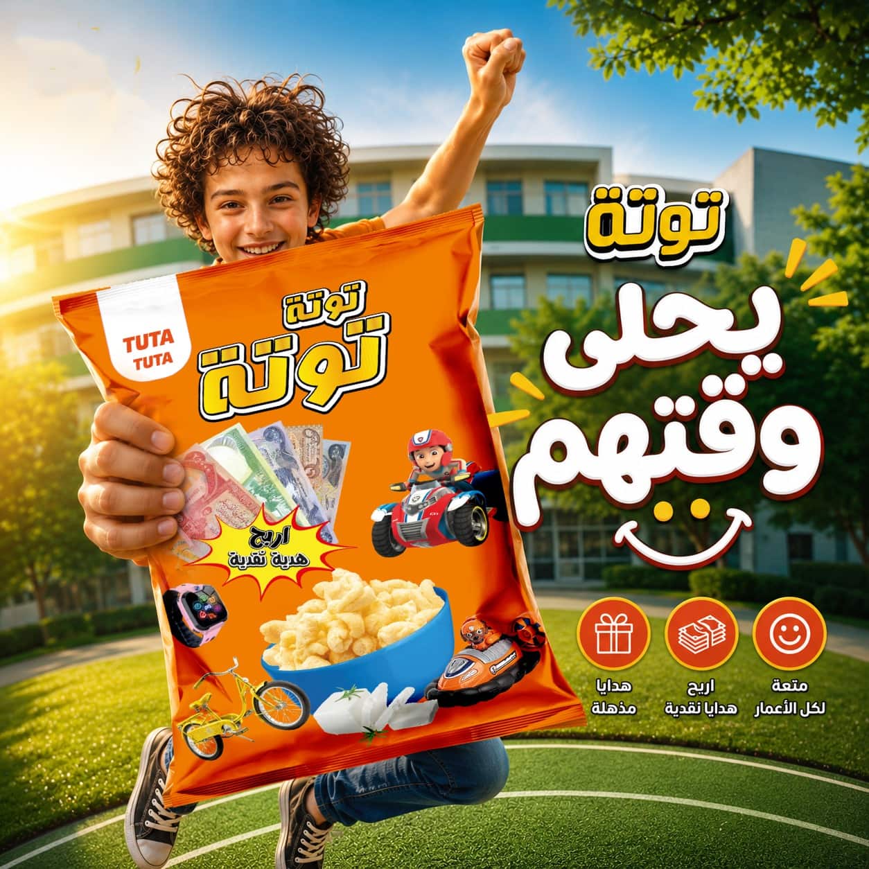 طفل يحمل كيس توتة توتة